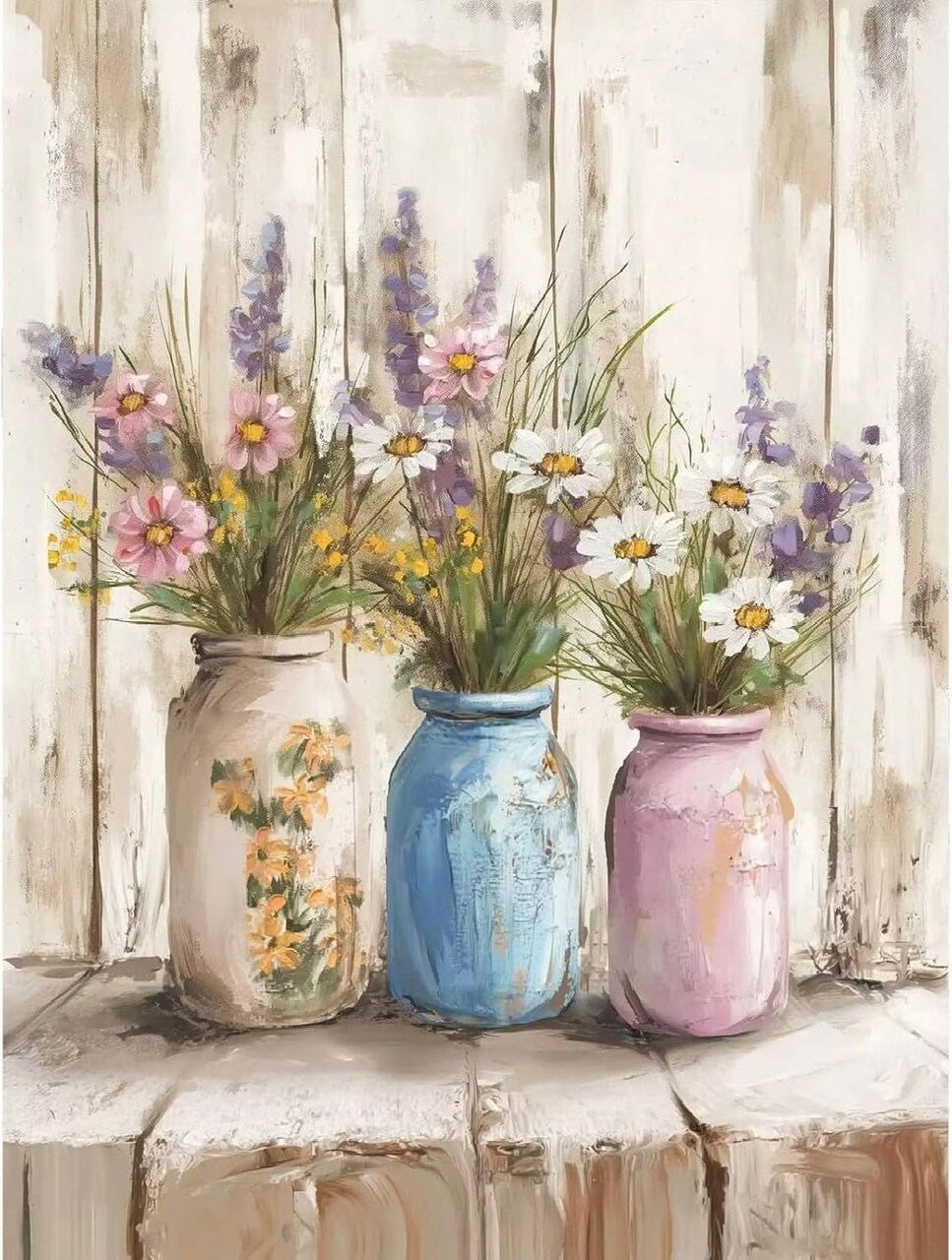 Paint By Number Rustic Flowers Kit for Adults – DIY Floral Acrylic Painting Canvas Set for Beginners, Home Wall Decor & Gift, 16x20 Inch (Unframed)